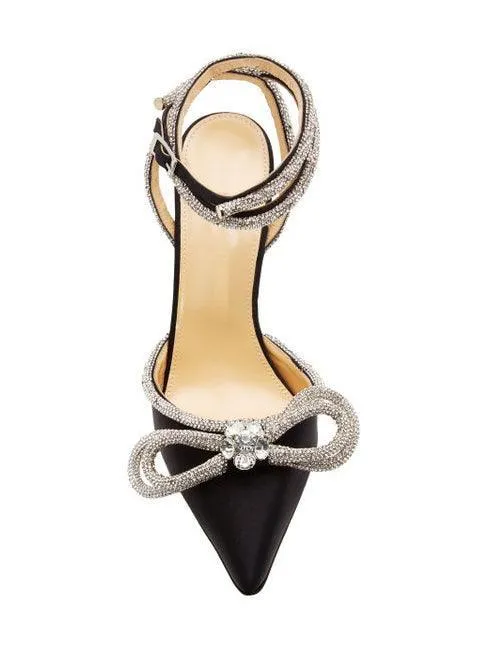 Laila Bow Crystal Satin Heels In Black sold by Mew Mews product image thumbnail 3