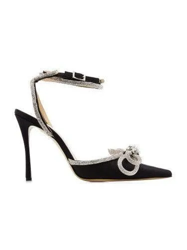 Laila Bow Crystal Satin Heels In Black sold by Mew Mews product image thumbnail 2