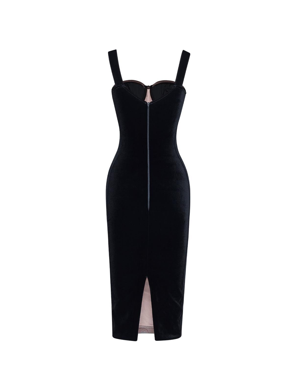 Muriel Mesh Ruched Velvet Midi Dress In Black sold by Mew Mews product image thumbnail 8