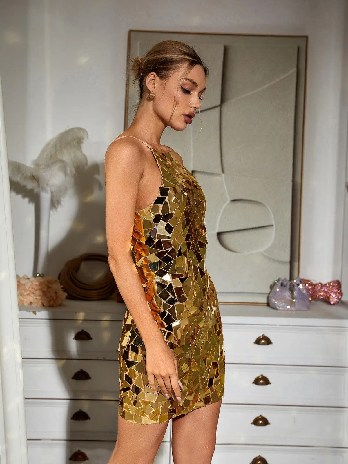 April Embellished Mini Dress In Gold sold by Mew Mews product image thumbnail 5