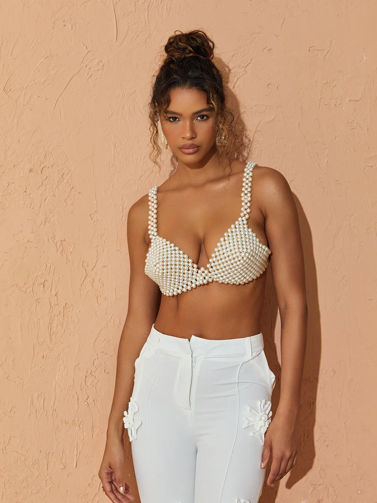 Ravenna Pearl Bustier Top In White sold by Mew Mews product image thumbnail 2