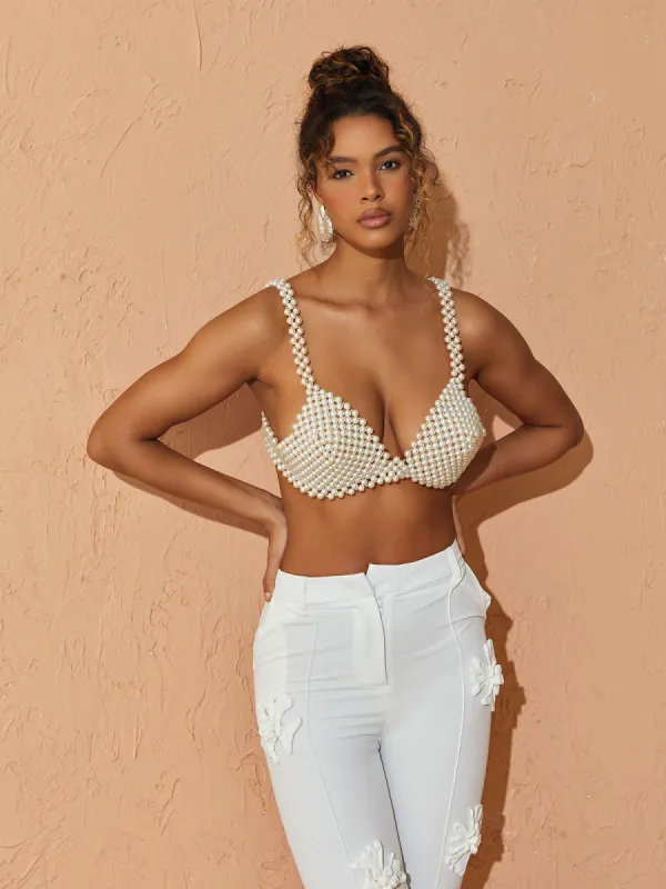Ravenna Pearl Bustier Top In White sold by Mew Mews