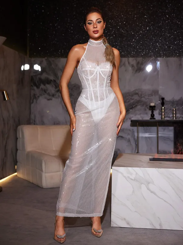 Anae Halterneck Sequin Maxi Dress sold by Mew Mews