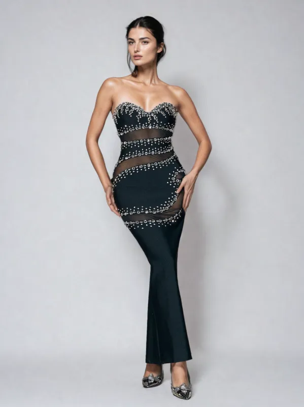 Trista Rhinestone Patchwork Bandage Dress sold by Mew Mews