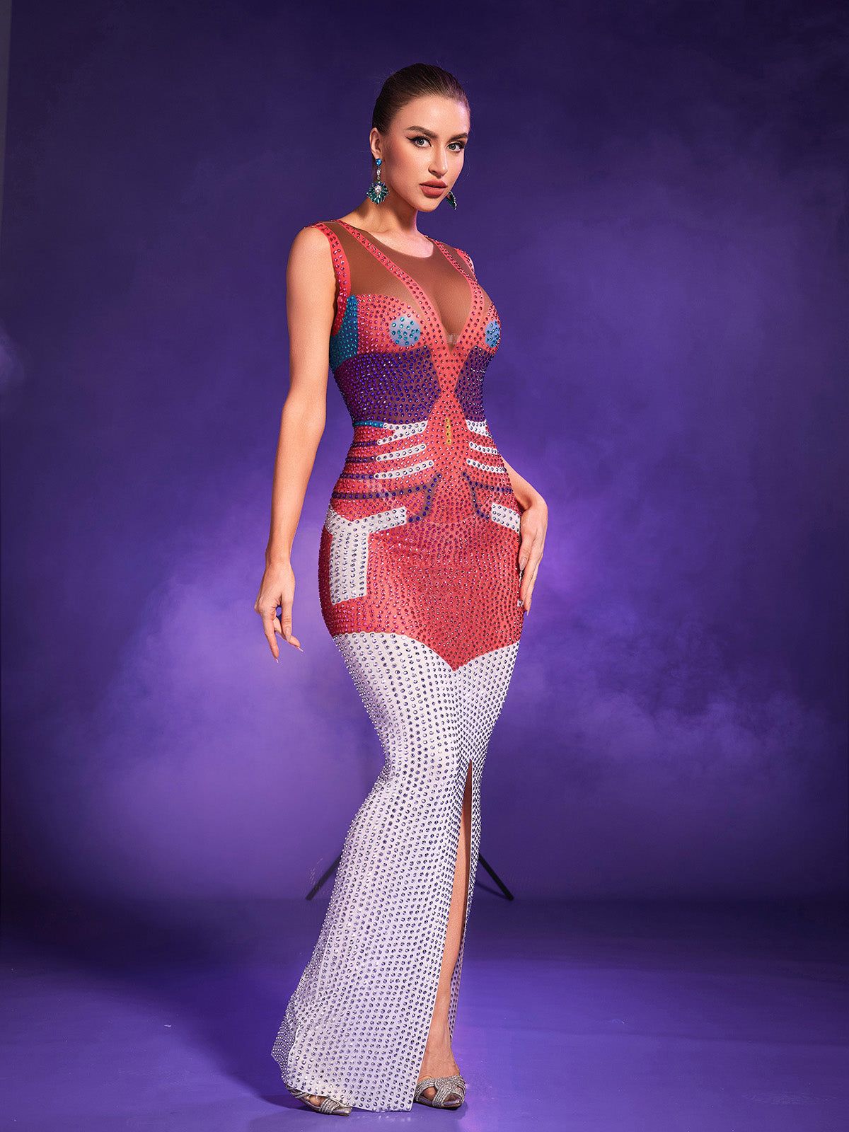 Lyra Sleeveless Rhinestone Printed Maxi Dress sold by Mew Mews product image thumbnail 3