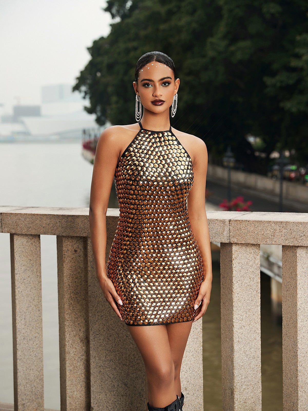 Taia Halterneck Metal Embellished Mini Dress sold by Mew Mews product image thumbnail 4