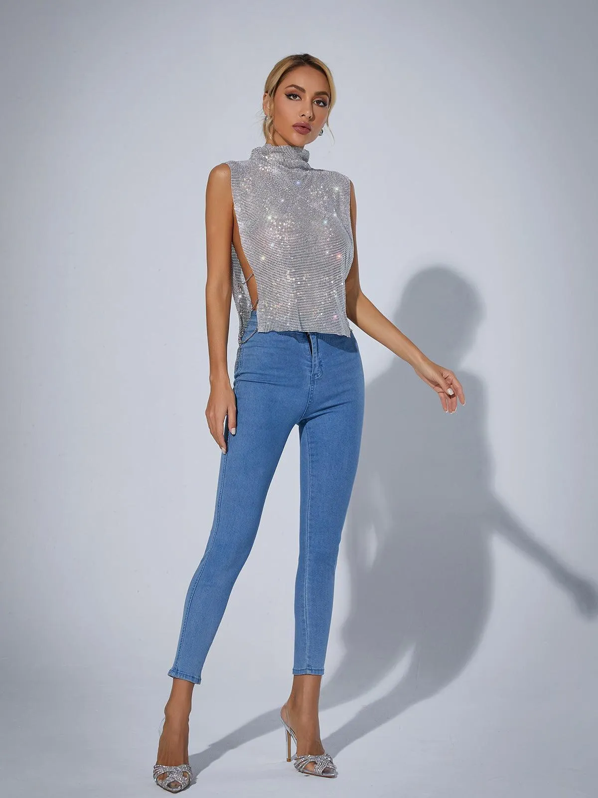 Marilyn Split Chain Chainmail Top In Silver sold by Mew Mews product image thumbnail 4