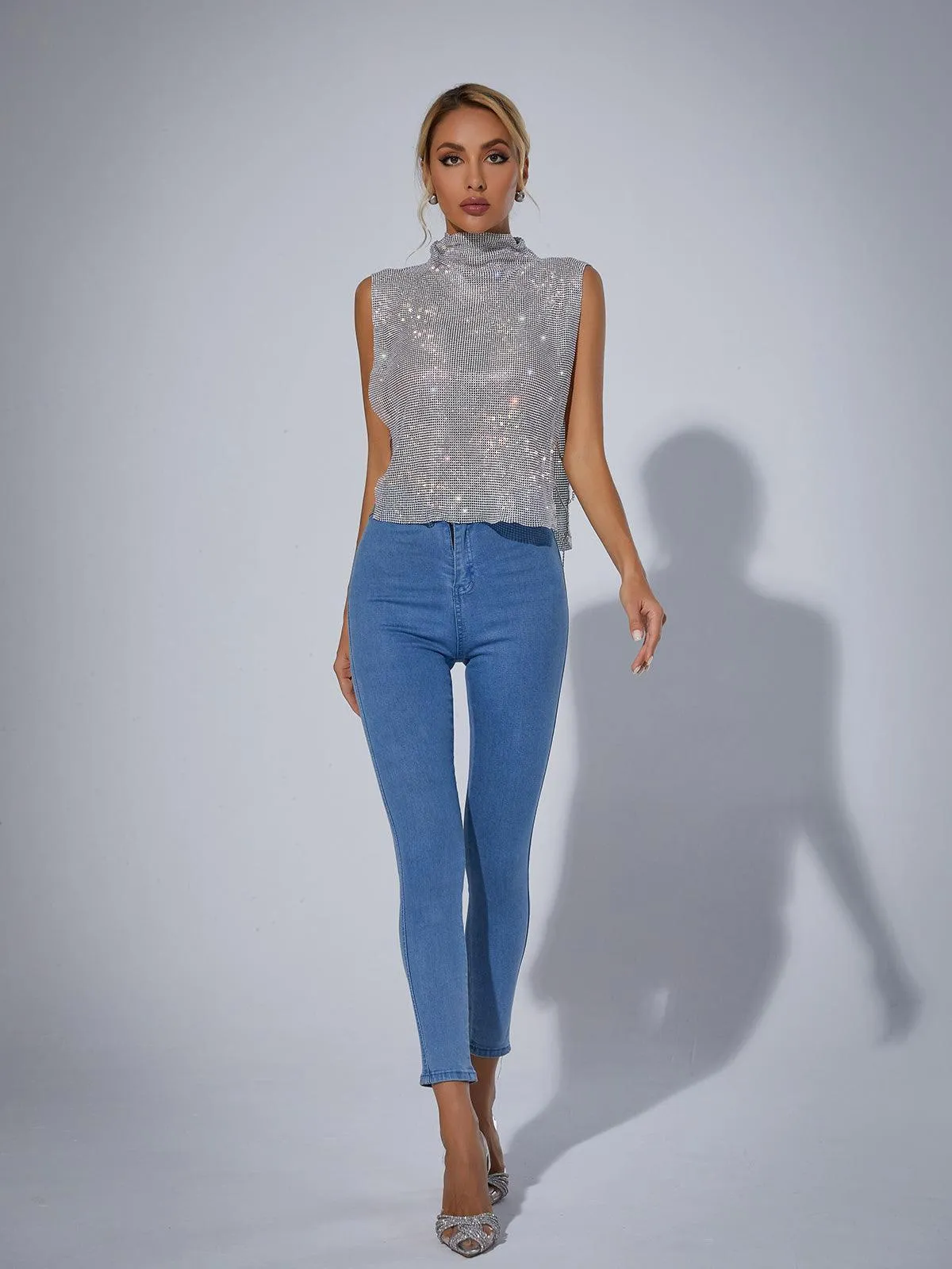 Marilyn Split Chain Chainmail Top In Silver sold by Mew Mews product image thumbnail 3