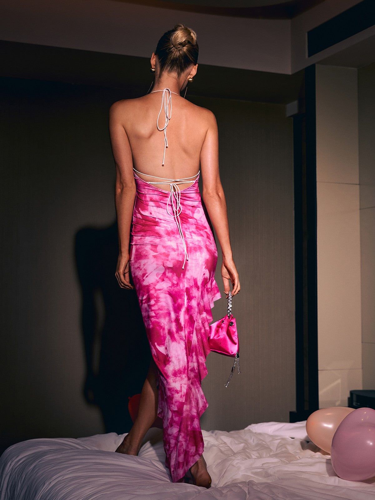 Runel Backless Floral Asymmetric Dress In Hot Pink sold by Mew Mews product image thumbnail 5