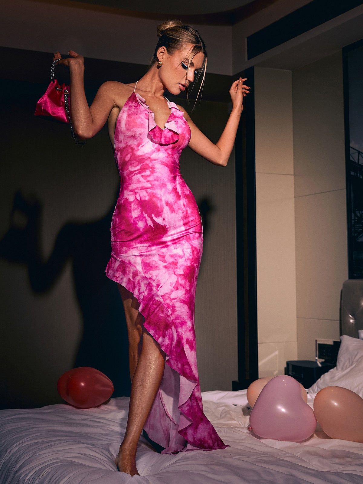 Runel Backless Floral Asymmetric Dress In Hot Pink sold by Mew Mews product image thumbnail 4