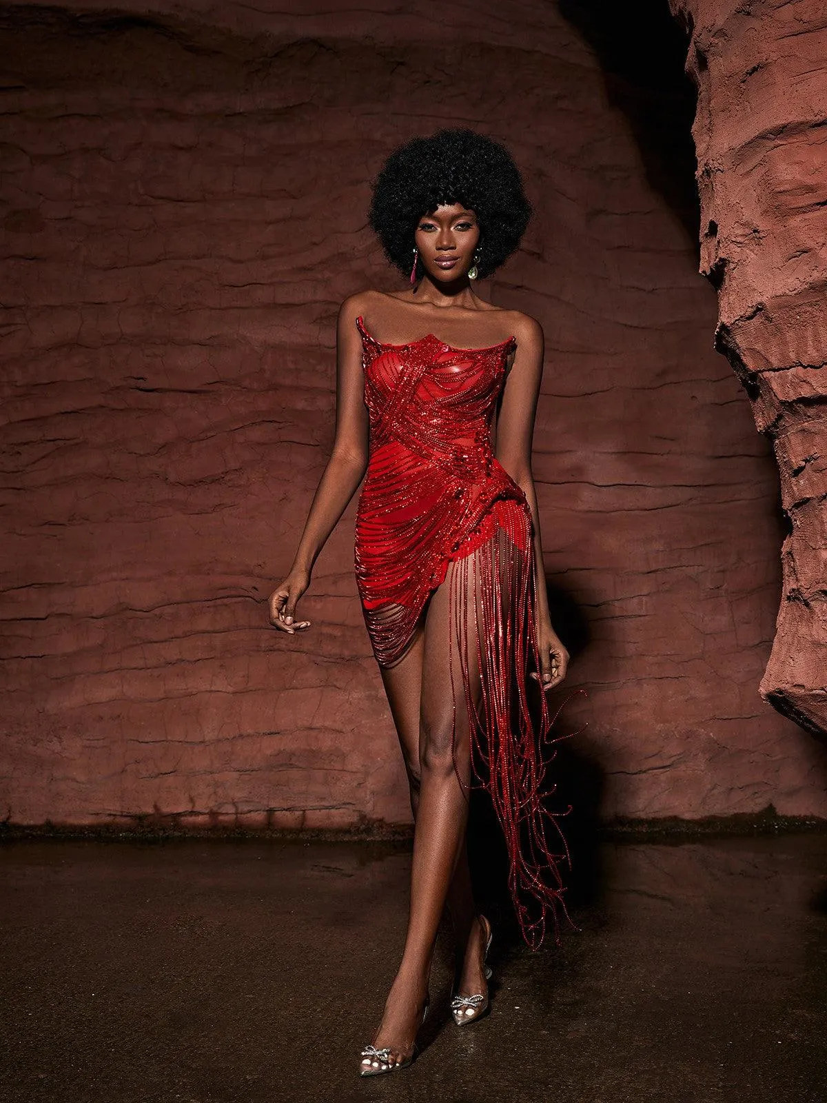 Verona Embellished Diamond Chain Dress In Red sold by Mew Mews product image thumbnail 5