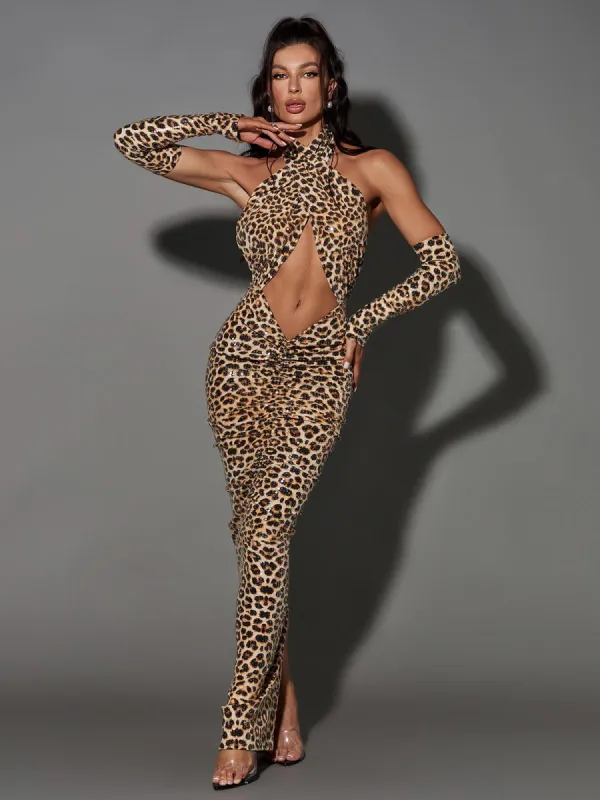 Peyton Sequin Leopard Printed Maxi Dress made by Mew Mews