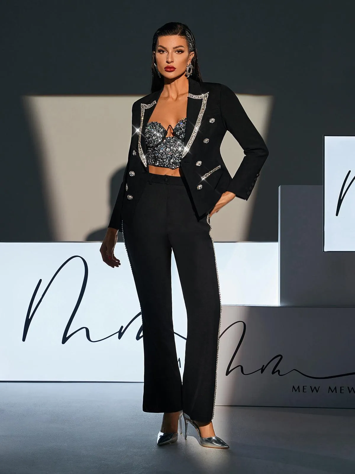 Townes Rhinestone Embellished Blazer Set sold by Mew Mews