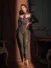 Venetia Printed Rhinestone Jumpsuit sold by Mew Mews