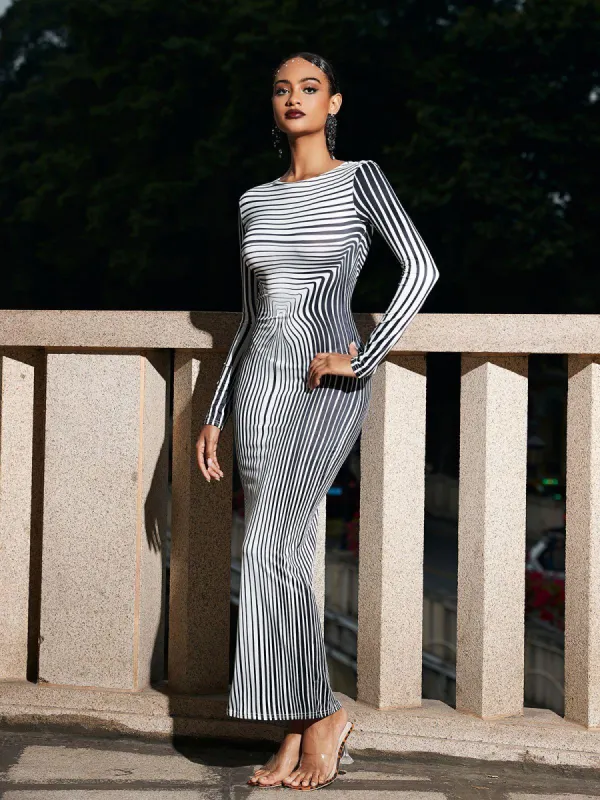 Chester Long Sleeve Stripe Printed Maxi Dress sold by Mew Mews