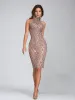 Liora Sequin Crystal Midi Dress In Light Nude sold by Mew Mews