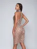 Liora Sequin Crystal Midi Dress In Light Nude sold by Mew Mews