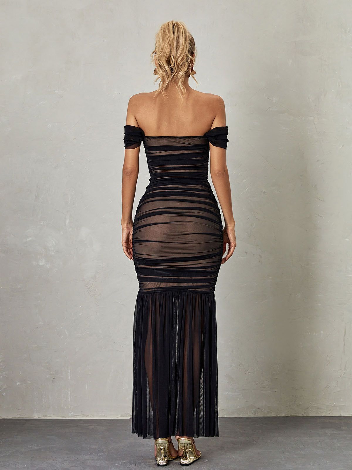 Breigh Off Shoulder Mesh Ruched Maxi Dress sold by Mew Mews product image thumbnail 6