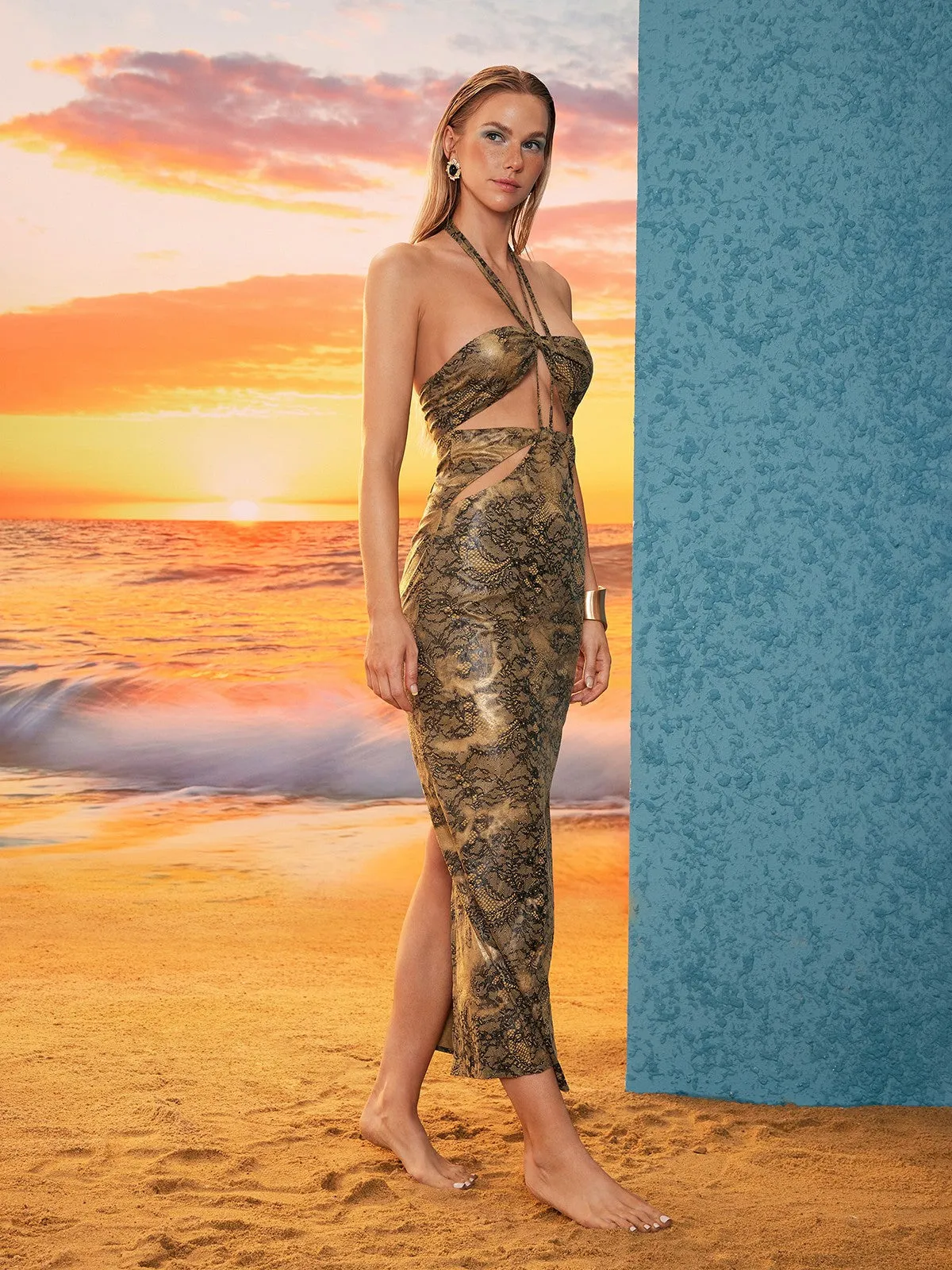 Laurin Halterneck Printed Cutout Midi Dress sold by Mew Mews product image thumbnail 5