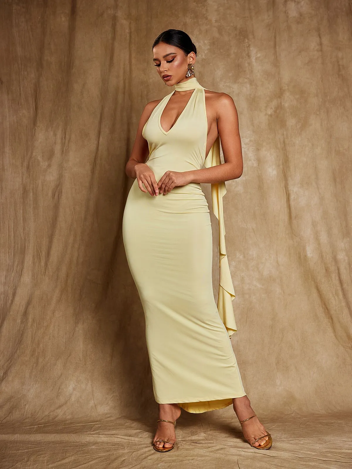 Elisheva Backless Flower Draped Maxi Dress sold by Mew Mews product image thumbnail 3