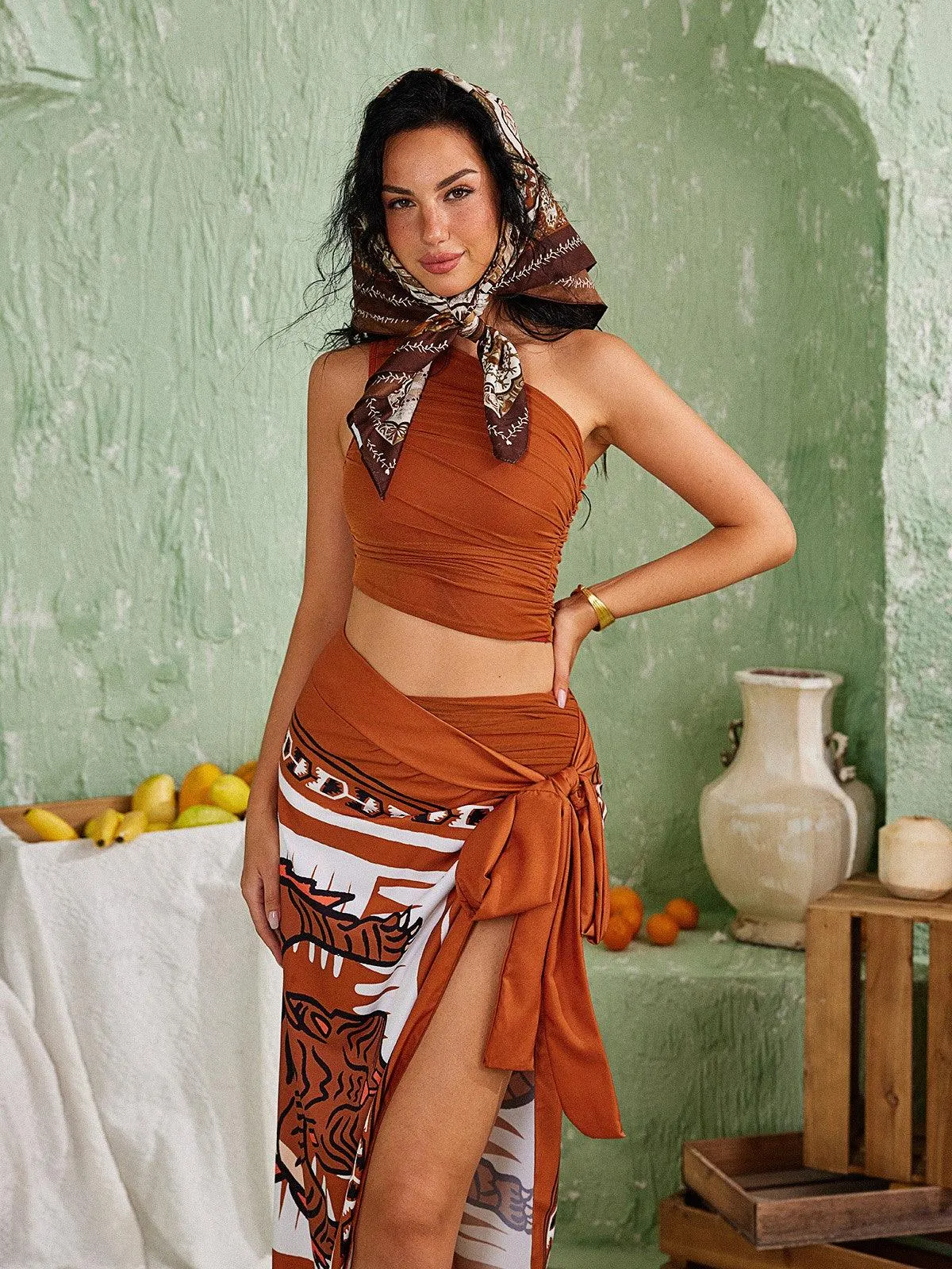 Alvira One Shoulder Bikini Three Piece Set sold by Mew Mews product image thumbnail 2