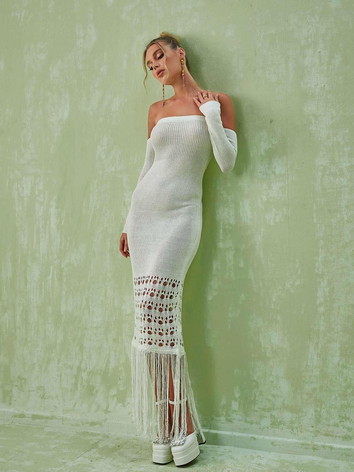 Malti Off Shoulder Fringe Maxi Dress sold by Mew Mews product image thumbnail 2