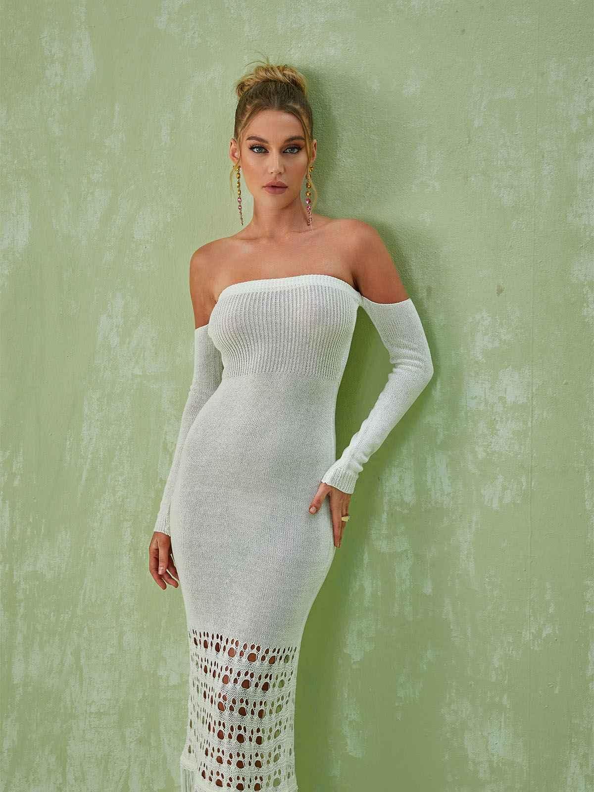 Malti Off Shoulder Fringe Maxi Dress sold by Mew Mews product image thumbnail 4