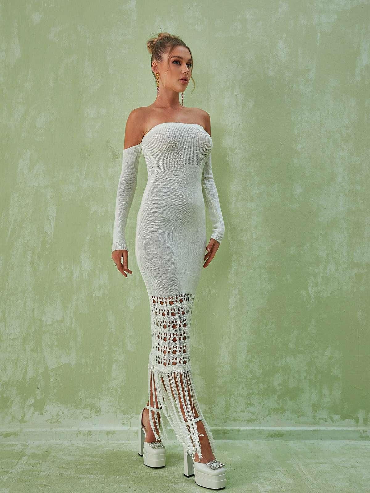 Malti Off Shoulder Fringe Maxi Dress sold by Mew Mews product image thumbnail 5