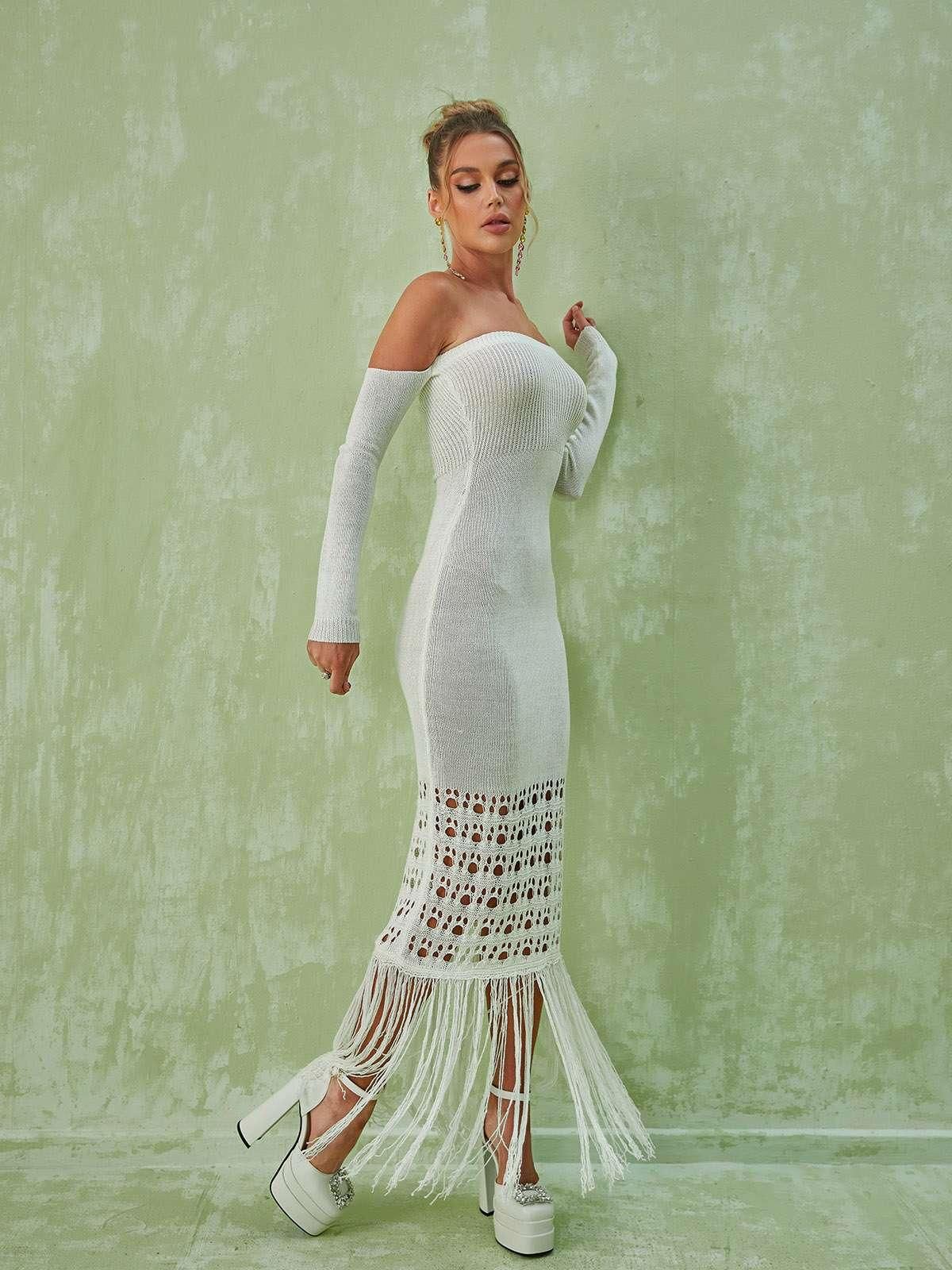 Malti Off Shoulder Fringe Maxi Dress sold by Mew Mews product image thumbnail 3
