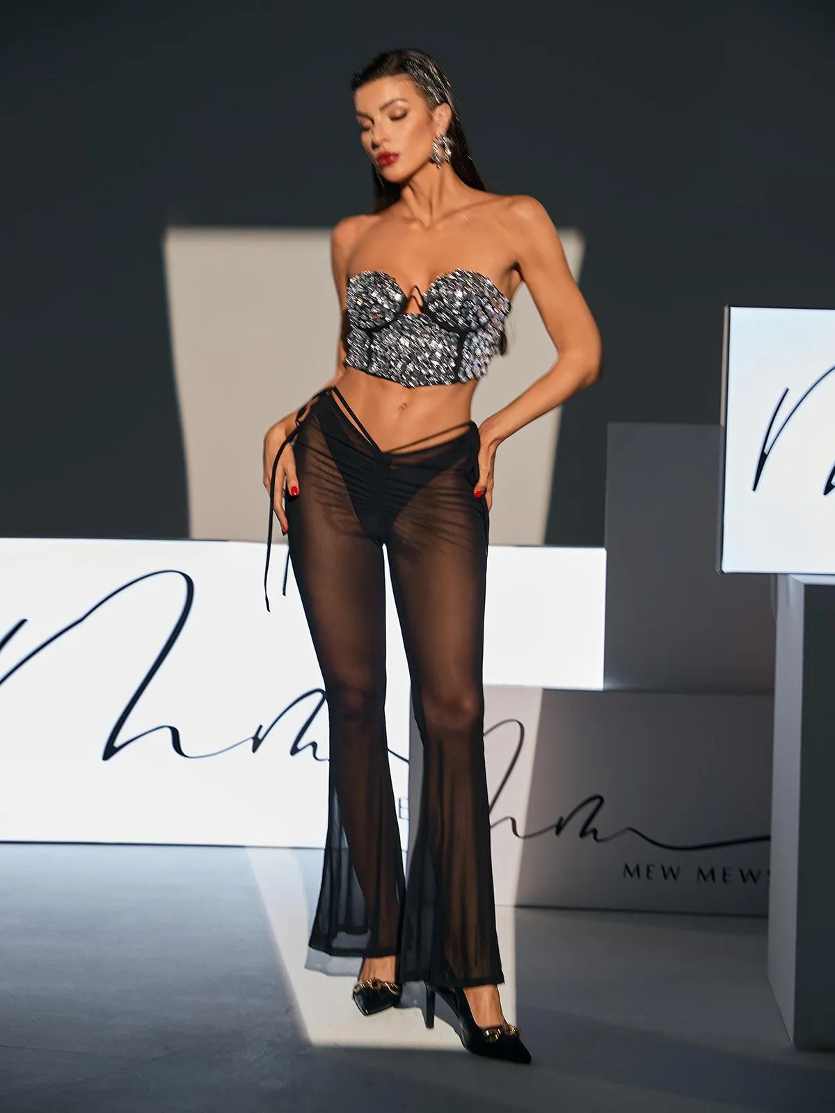 Izaiah Rhinestone Crop Bandage Top sold by Mew Mews