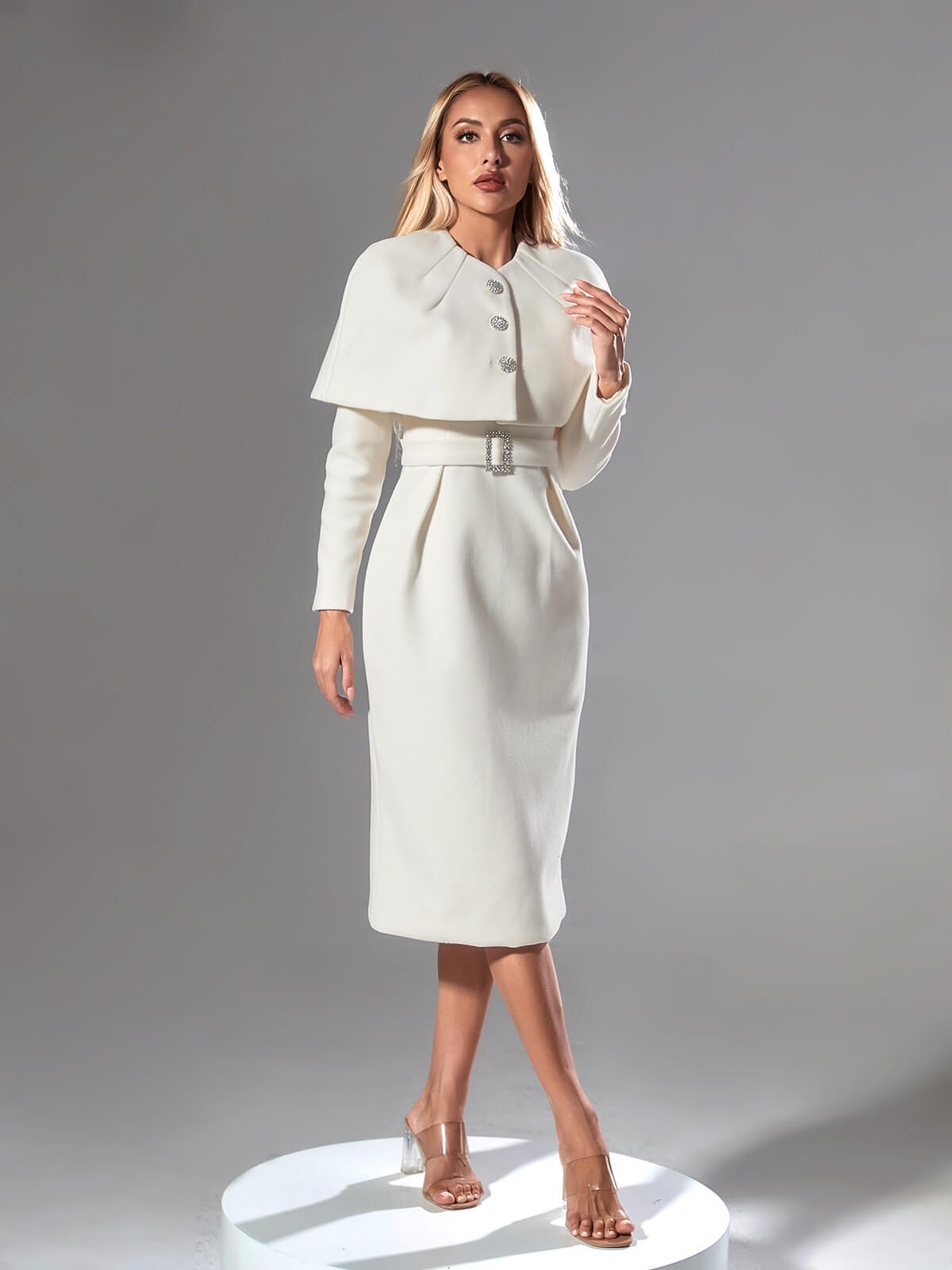 Lumina Long Sleeve Cape Midi Dress sold by Mew Mews
