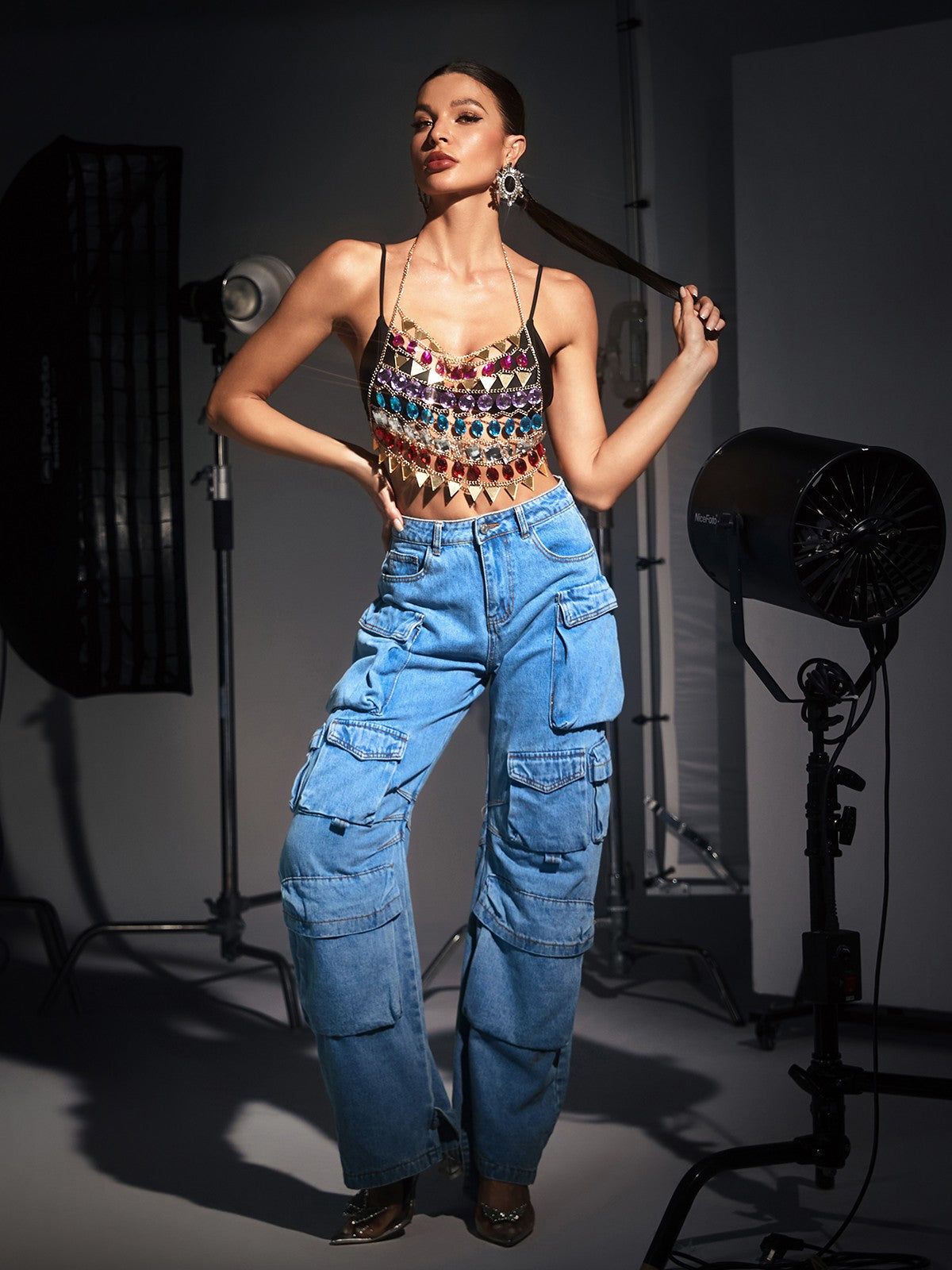 Mckenzie Rainbow Rhinestone Body Chain Top sold by Mew Mews product image thumbnail 4