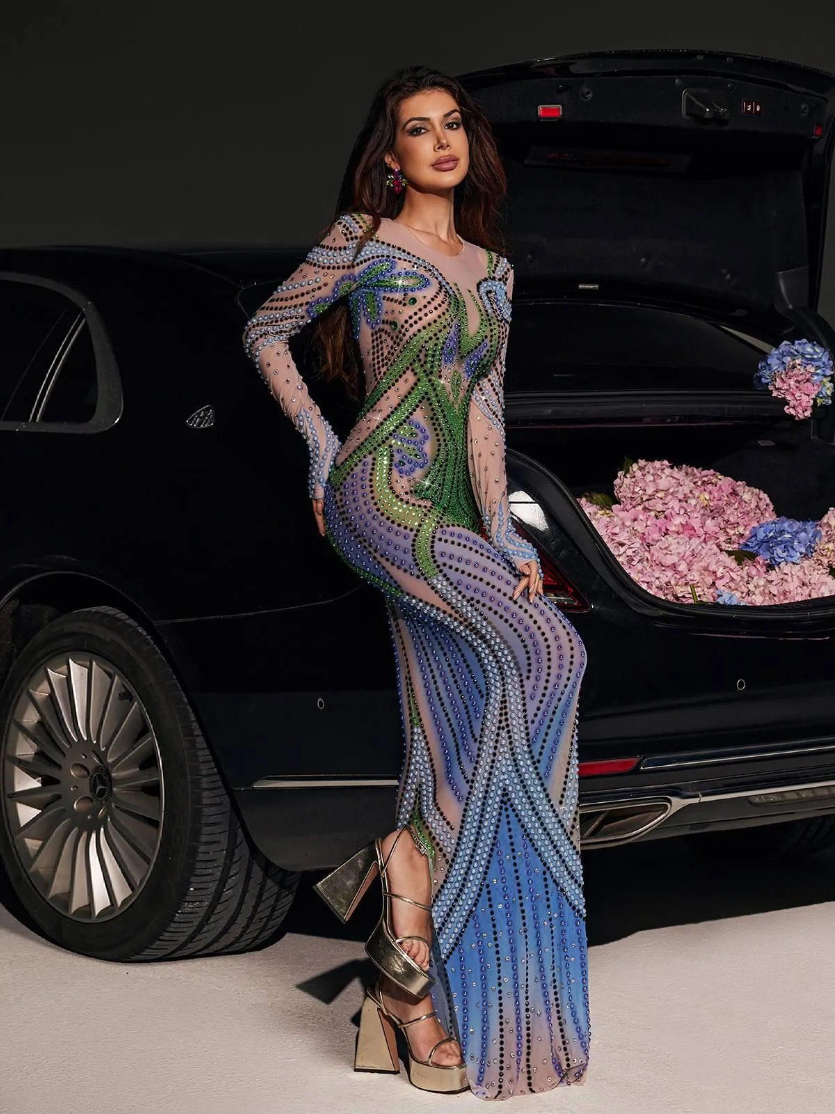 Thana Long Sleeve Rhinestone Maxi Dress sold by Mew Mews product image thumbnail 2