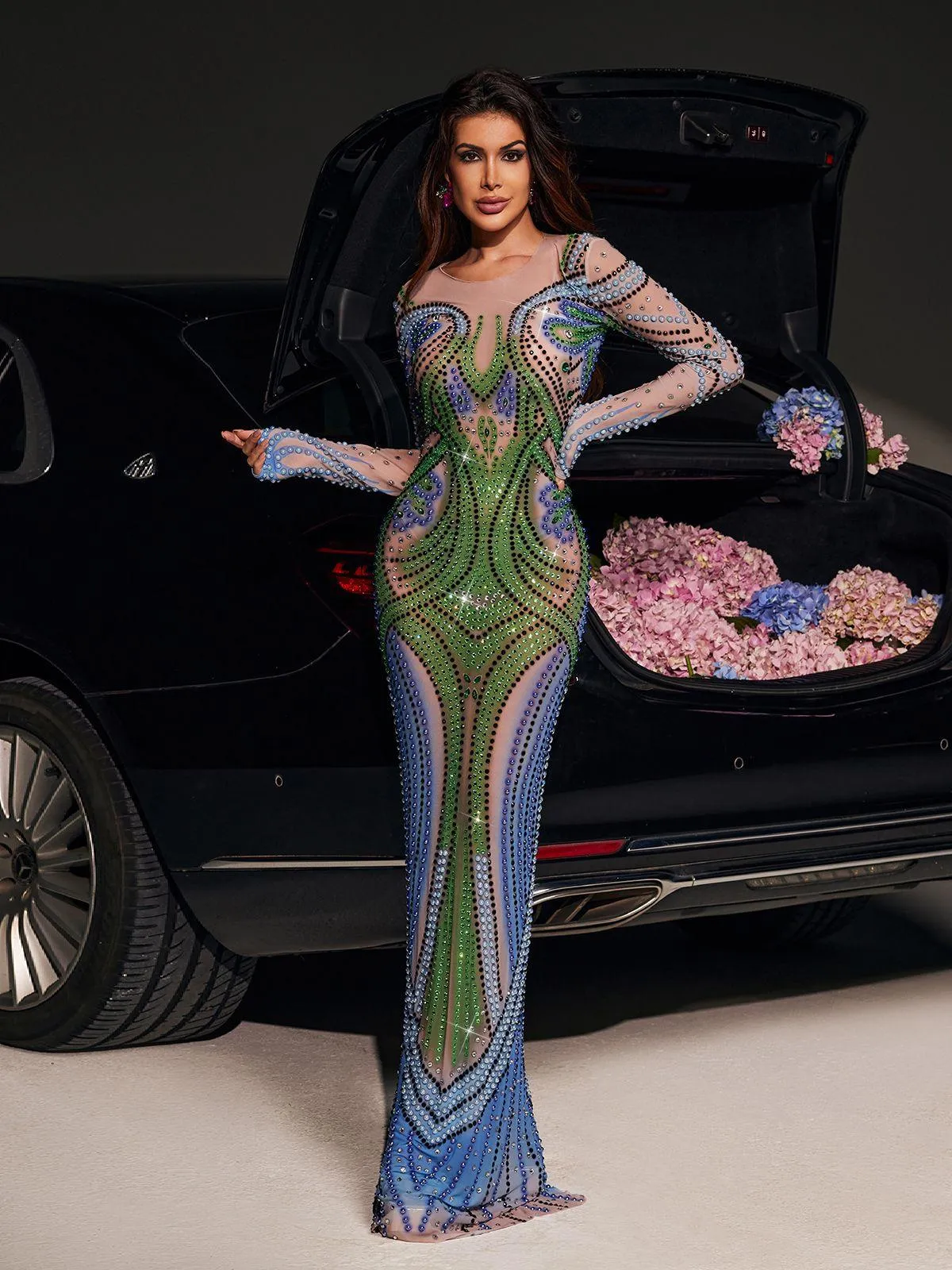 Thana Long Sleeve Rhinestone Maxi Dress sold by Mew Mews product image thumbnail 3