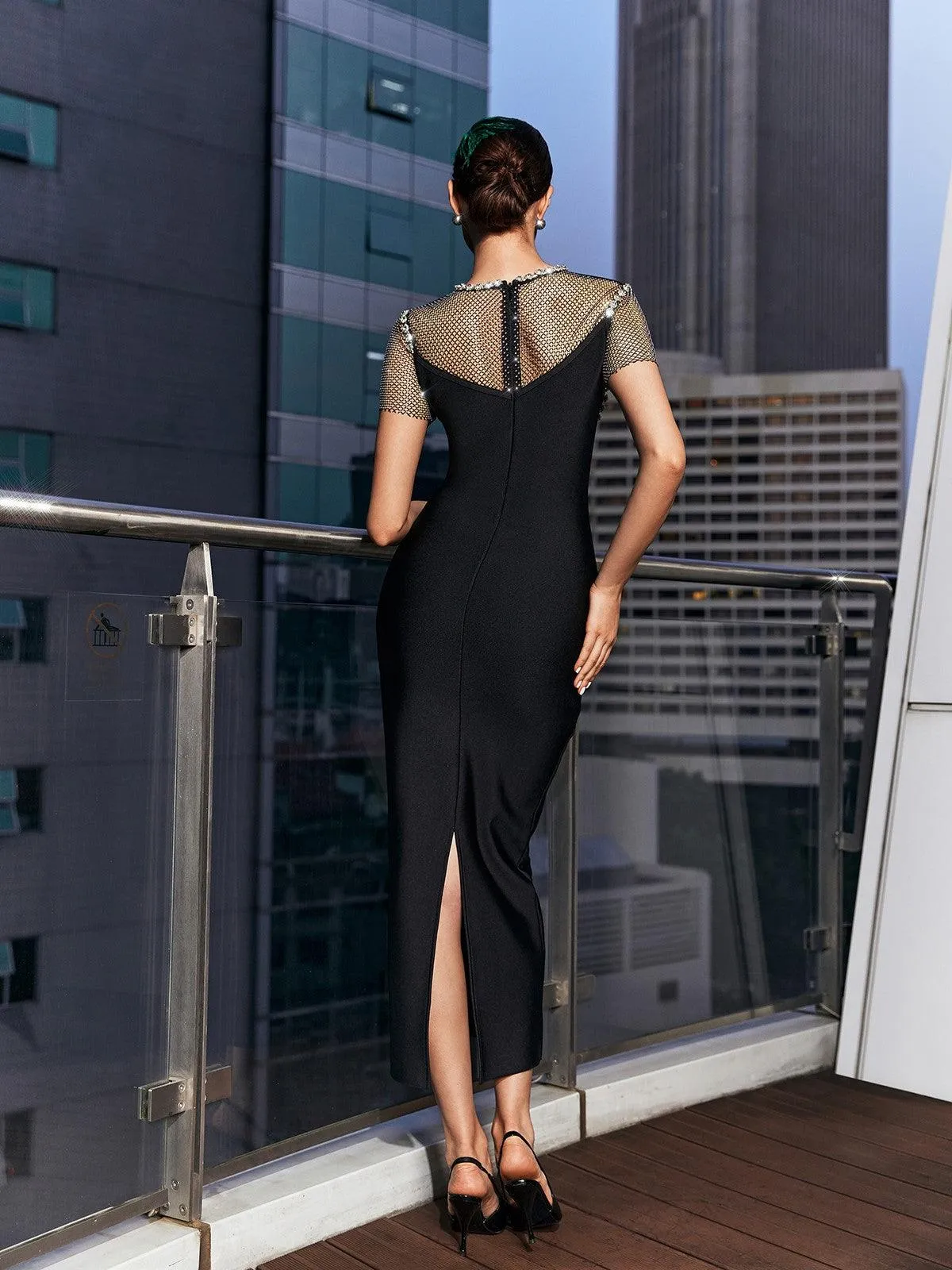 Rainey Crystal Mesh Bandage Midi Dress sold by Mew Mews product image thumbnail 5