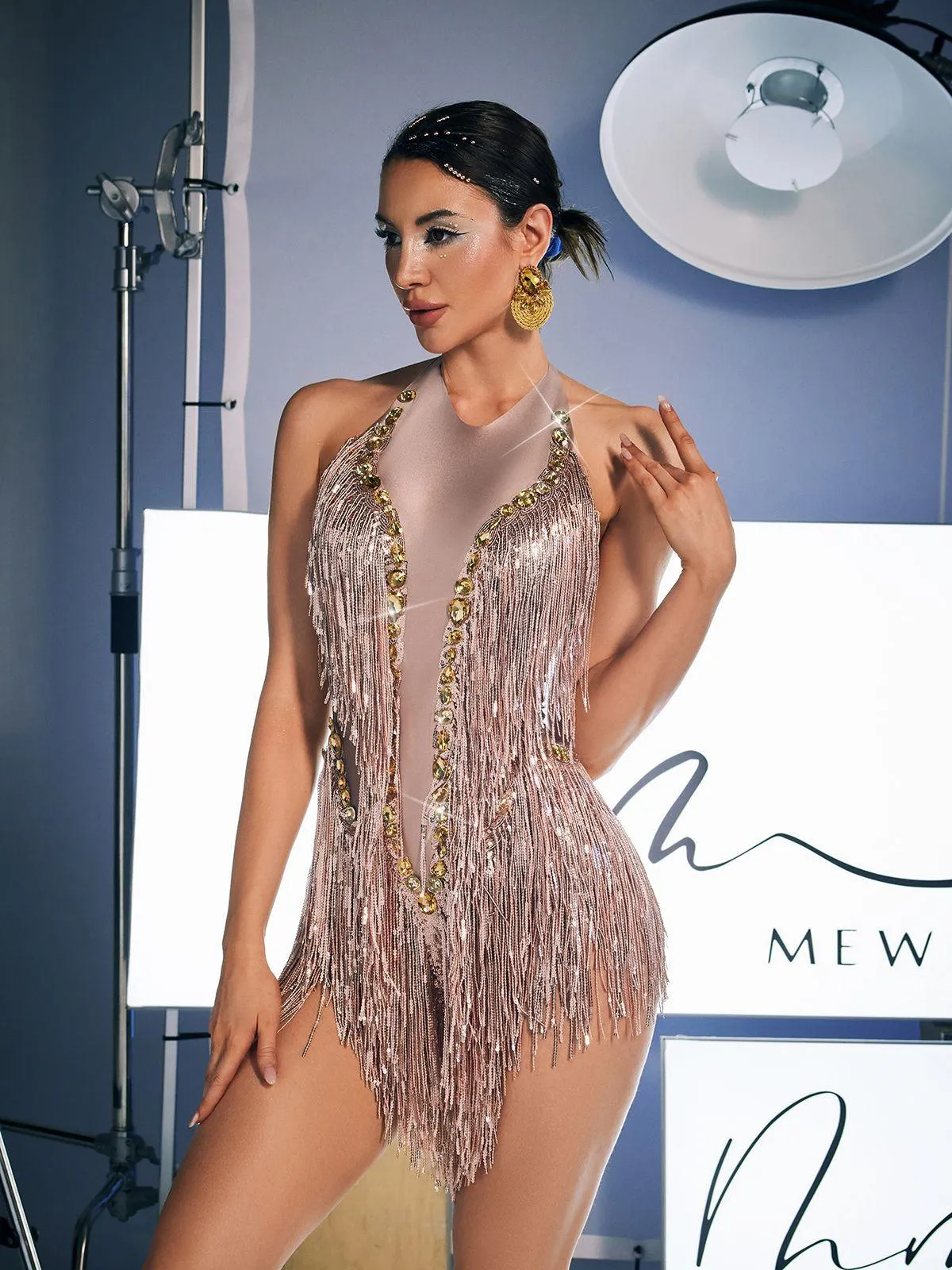 Benicio Halterneck Fringe Sequin Bodysuit sold by Mew Mews product image thumbnail 3