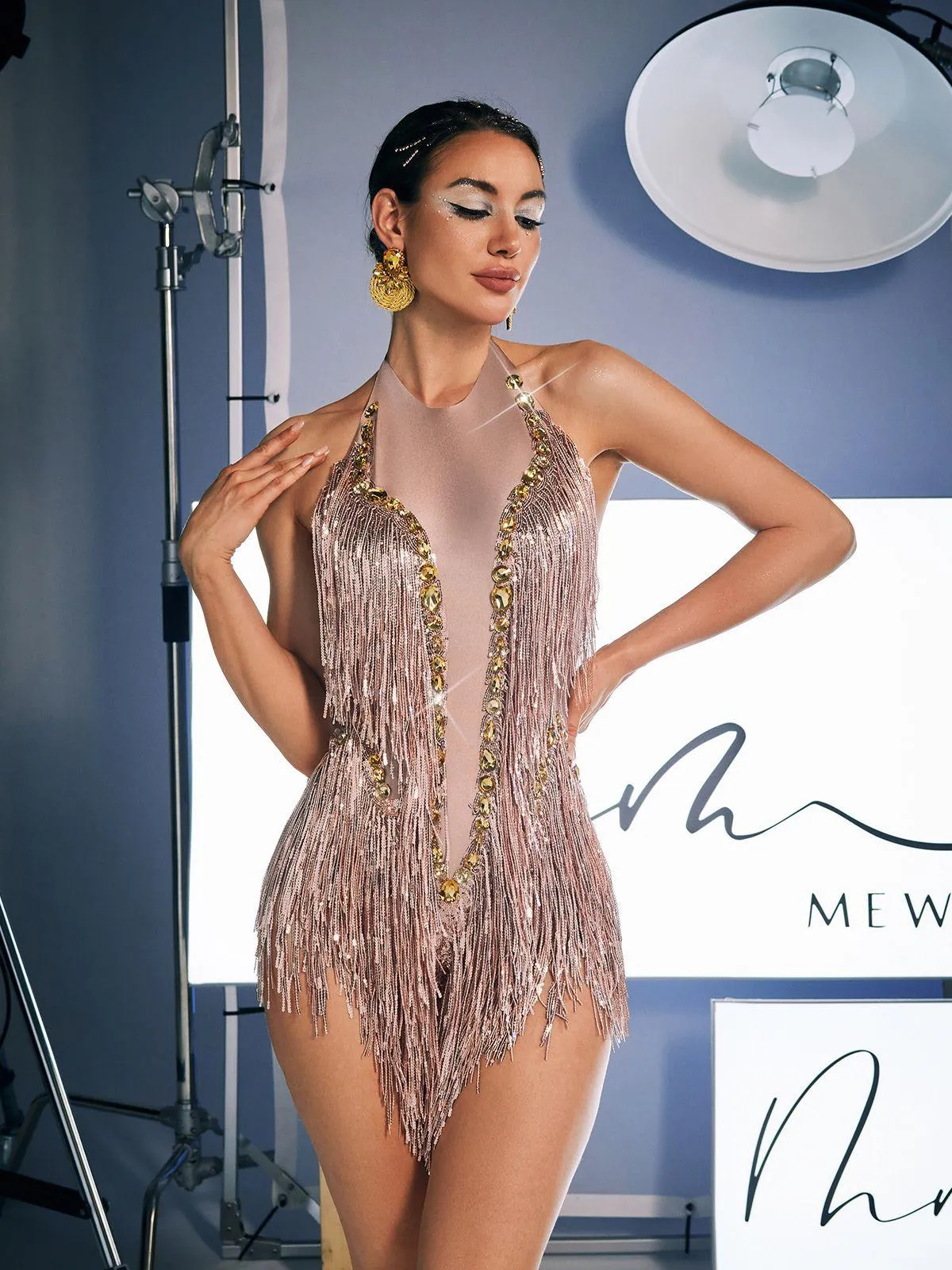 Benicio Halterneck Fringe Sequin Bodysuit sold by Mew Mews product image thumbnail 2