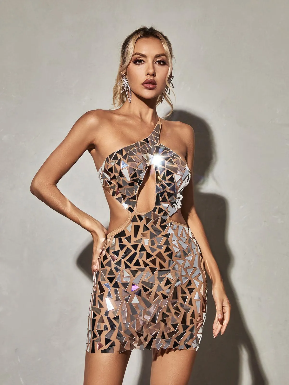 Azha One Shoulder Embellished Mini Dress sold by Mew Mews product image thumbnail 4