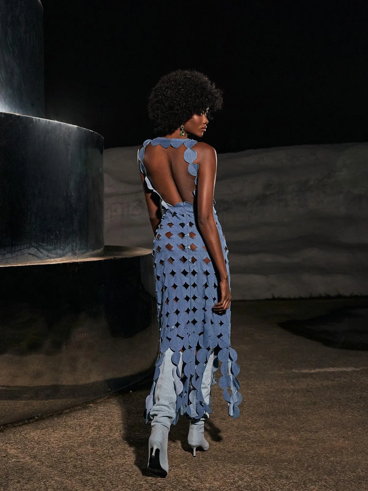 Nyx Circle Cutout Fringe Denim Maxi Dress sold by Mew Mews product image thumbnail 4