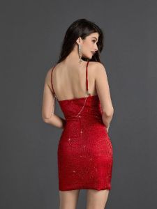 Meilani Spaghetti Rhinestone Mini Dress sold by Mew Mews