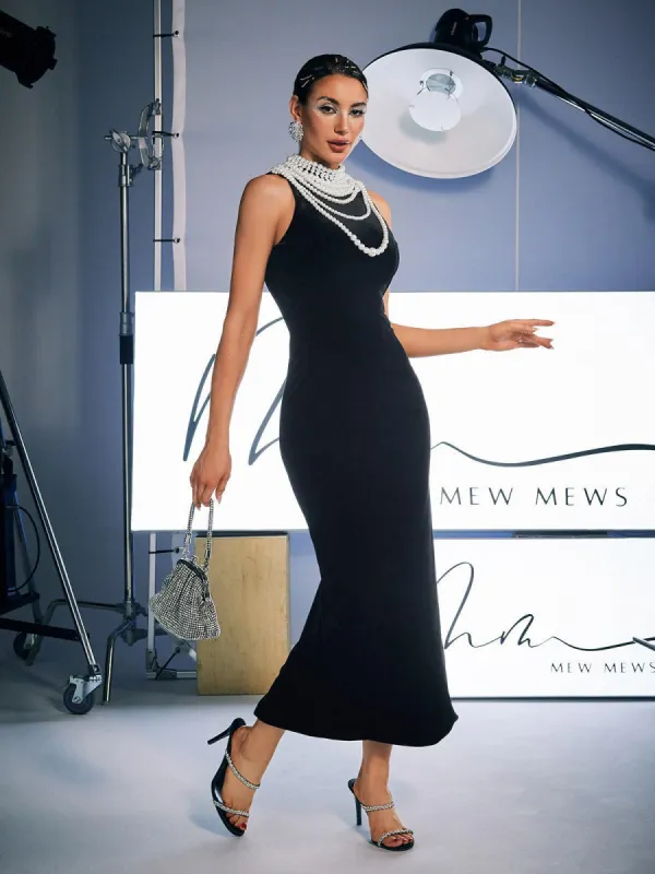 Dustin High Neck Pearl Embellished Maxi Dress sold by Mew Mews