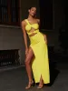 Pansy One Shoulder Cutout Maxi Dress In Yellow sold by Mew Mews