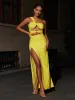 Pansy One Shoulder Cutout Maxi Dress In Yellow sold by Mew Mews