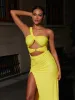Pansy One Shoulder Cutout Maxi Dress In Yellow sold by Mew Mews