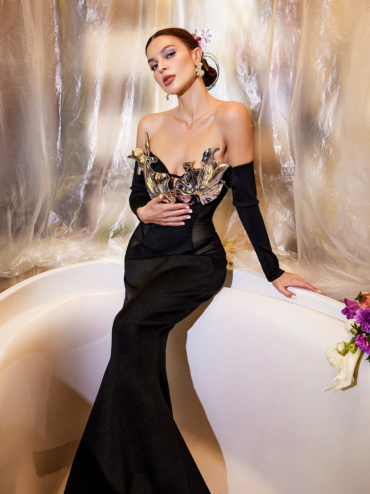 Tillie Off Shoulder Mermaid Bandage Maxi Dress sold by Mew Mews product image thumbnail 2