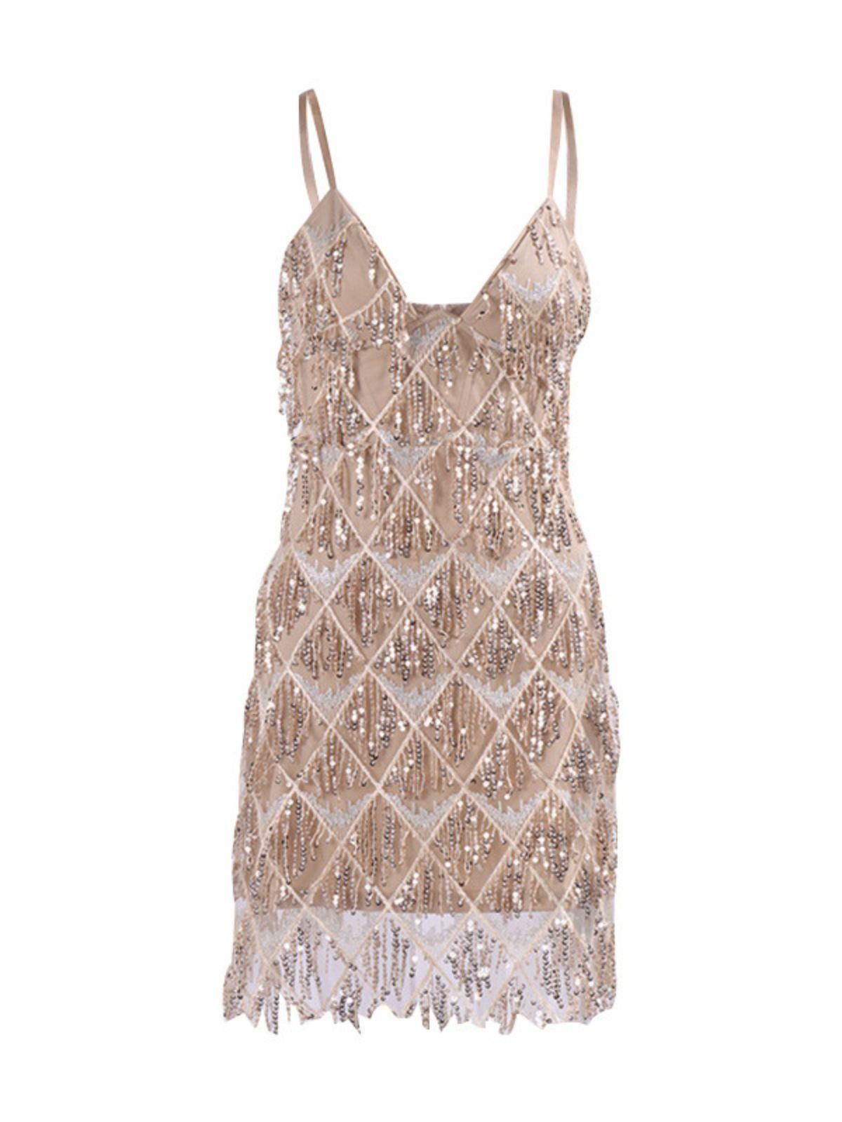 Eluned Sequin Fringe Mini Dress In Khaki sold by Mew Mews product image thumbnail 7