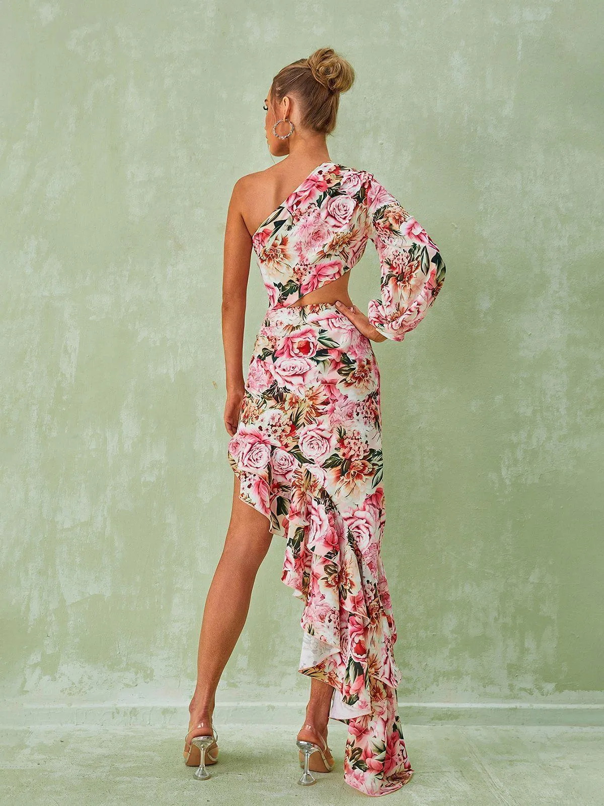 Aiyana One Shoulder Floral Maxi Dress In Pink sold by Mew Mews product image thumbnail 5