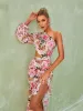 Aiyana One Shoulder Floral Maxi Dress In Pink sold by Mew Mews