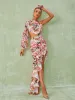 Aiyana One Shoulder Floral Maxi Dress In Pink sold by Mew Mews