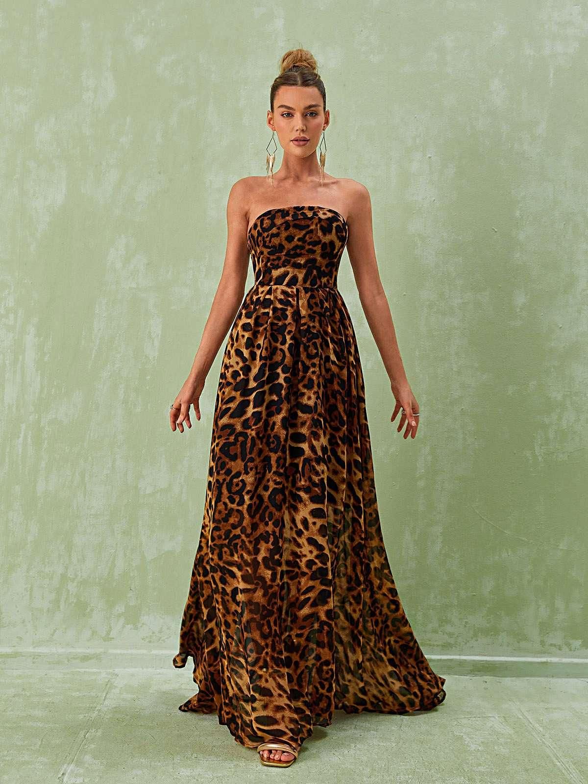 Malou Strapless Leopard Printed Maxi Dress sold by Mew Mews product image thumbnail 3